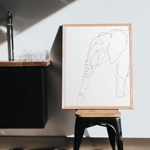 Elephant silhouette art poster, Safari animal art print, Elephant print for nursery, Jungle animal line art, Minimalist elephant wall art