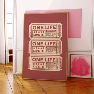 Bilet retro vintage, sztuka ścienna Preppy, wydruk na wózku barowym Art Bar Cart, Funky Printable Art, różowa dziewczęca sztuka ścienna, różowy estetyczny plakat, wystrój pokoju Y2K