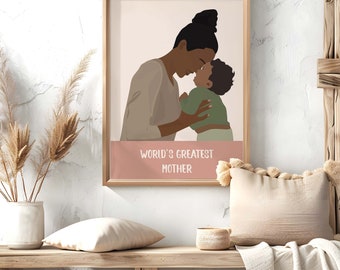 Greatest Mother Wall Art, Mom and Son Poster Print, Mothers Day Gift, Mother and Child art, Gift for Mother, Nursery Art Print