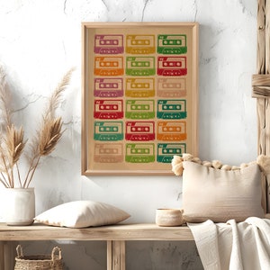 Retro Colorful Cassette Wall Art, Retro Music Poster Art, 80s Decor, 70s Decor, Trendy Wall Art, Music Lover Wall Art, Music Wall Decor