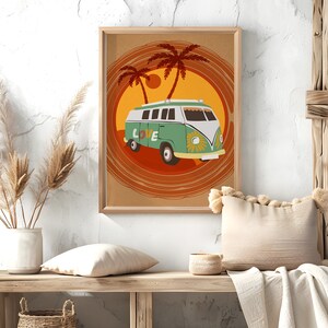 Vintage Van Poster, Hippie Car Poster, 70s Wall Print, Hippie Wall Decor, Retro Wall Art, Vintage Poster, 70s Wall Art, Retro 70s Home Decor