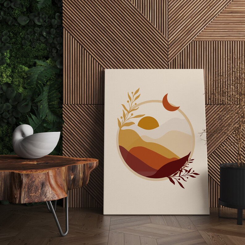 Sun and Moon Print, Yellow Sun Print, Digital Download Wall Art, Earth Tone Wall Art, Apartment Wall Art, Above Bed Decor image 7
