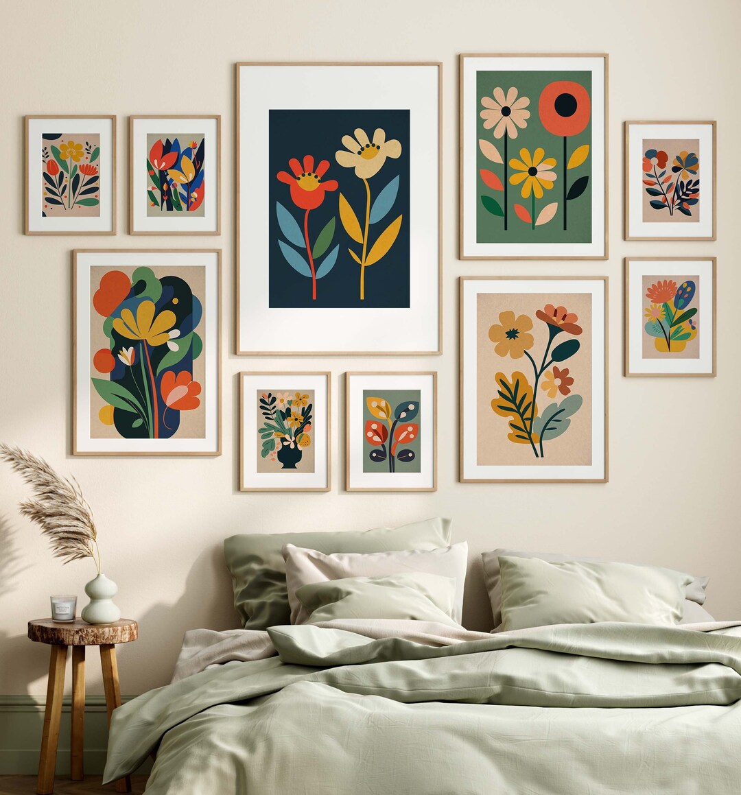 Abstract Botanical Wall Art Set of 10, Floral Boho Wall Decor, Flowers ...