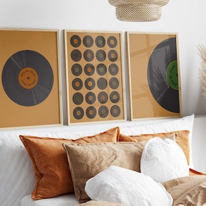 Decoración musical de mediados de siglo, conjunto de arte musical, carteles de música retro, impresión de arte de pared vintage, arte de sala de música, póster de disco de vinilo, póster de música retro