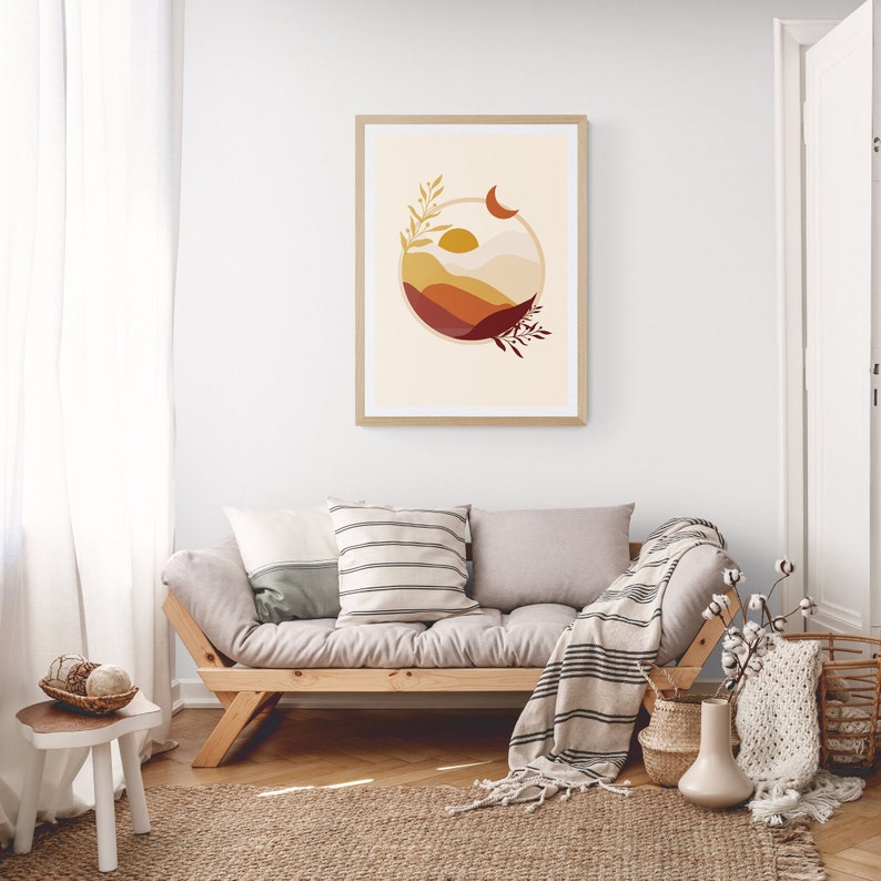 Sun and Moon Print, Yellow Sun Print, Digital Download Wall Art, Earth Tone Wall Art, Apartment Wall Art, Above Bed Decor image 6