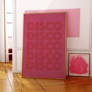 Arte retro de la pared disco, arte del cartel rosa retro, impresión tipográfica, decoración de los años 80, decoración de los años 70, arte de moda, arte de la pared del amante de la música, decoración de la pared de la música