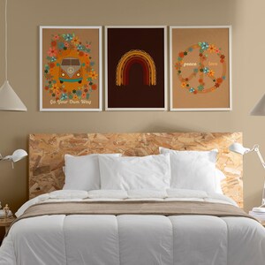 Arte de pared hippie, póster inspirado en los años 70, decoración de pared retro, decoración de habitación infantil con flores, decoración de los años 70, impresiones de arte boho, decoración del hogar de los años 60, póster vintage