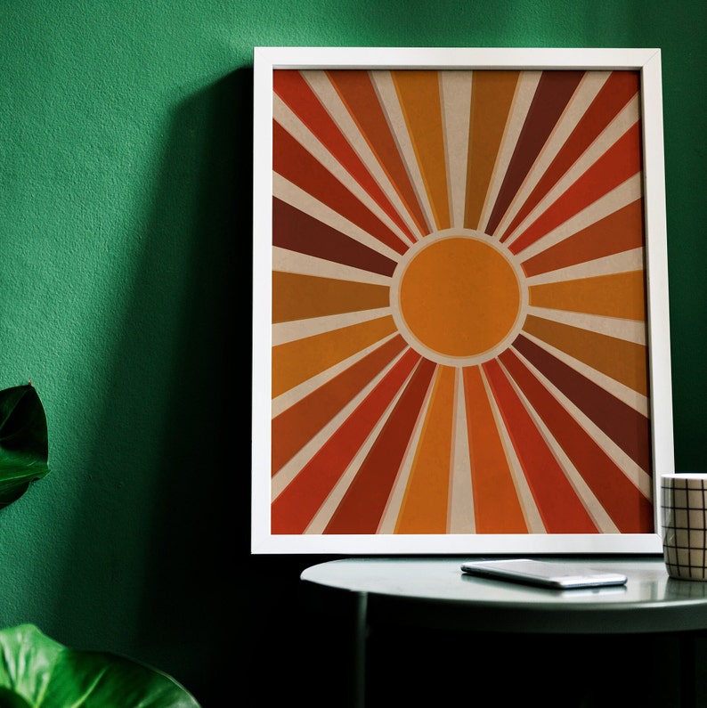 Retro Wall Art, Sun Art, Vintage Poster, 70s Wall Print, 70s Wall Art, Rainbow Sun Art, 70s Style Art, 70s Decor, Retro 70s Home Decor image 3