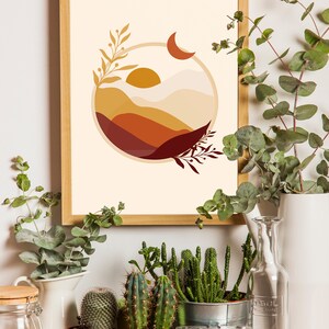 Sun and Moon Print, Yellow Sun Print, Digital Download Wall Art, Earth Tone Wall Art, Apartment Wall Art, Above Bed Decor image 3