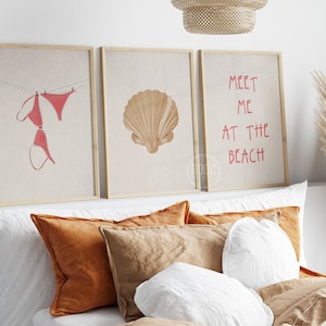 Beachy Wall Art, 3 Piece Wall Art, Light Pink Wall Art, Wall Art Set Coastal, Meet Me at the Beach, Ocean Inspired Style, Summer Poster