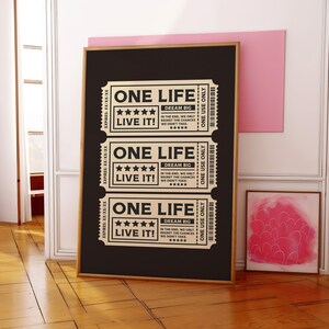 Retro Vintage Czarny Bilet, Retro Bar Cart Print, Estetyczna Sztuka Ścienna, Admit One Fair, Neutralne Wydruki, Preppy Sztuka Ścienna, One Life Live It