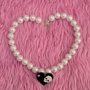 Skull heart necklace#pearls necklace#gyaru#himegyaru