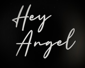 HEY ANGEL WALL Art, Segno, Hey Angel 3d Lettere di plastica Segno da parete, Lettere Firma da camera da letto Attacca con nastro biadesivo