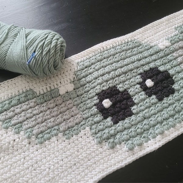 Baby Alien crochet tapestry/ pillow, Baby Yoda inspired crochet pattern