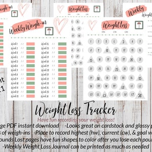 Printable Weight Loss Tracker - 52 weeks with journal pages! Instant Download!