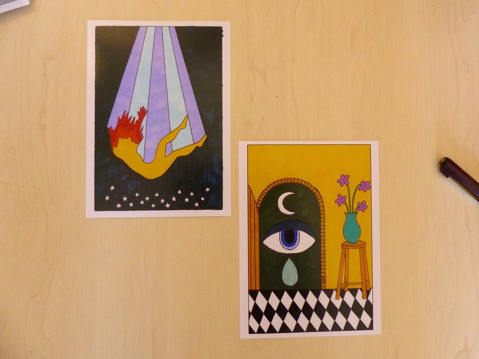 Handdrawn Print Eye Door Etsy