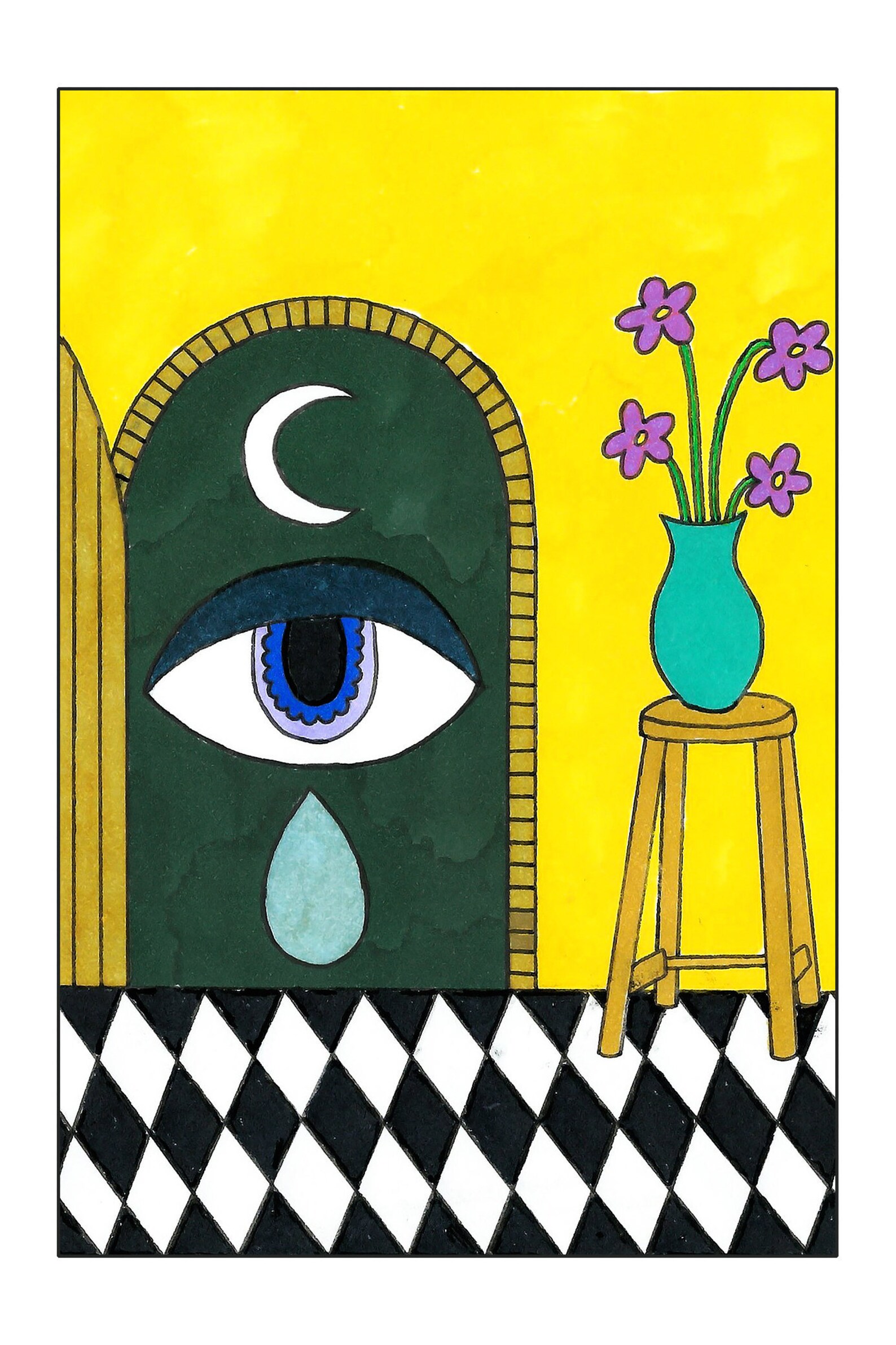 Handdrawn Print Eye Door Etsy