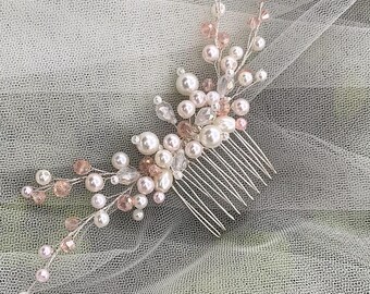 Peigne à cheveux de mariée en cristal perlé fait main, accessoire de mariage floral bohème