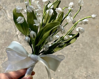 Bouquet de mariée fait main en muguet, bouquet de mariage en résine, fleurs de mariée de luxe, bouquet de lys en cristal, bouquet de mariage souvenir