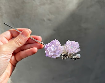 Barrette à cheveux florale faite main, épingle à cheveux fleur en argile, accessoire pour cheveux cottagecore, bijoux pour cheveux de fée, cadeau pour elle
