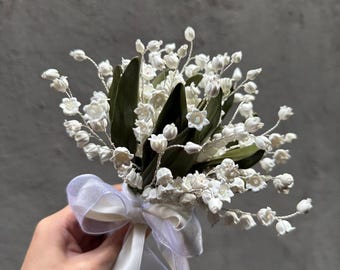 Handmade Lily of the Valley Bridal Bouquet – Cold Porcelain Wedding Flowers – Realistic Keepsake