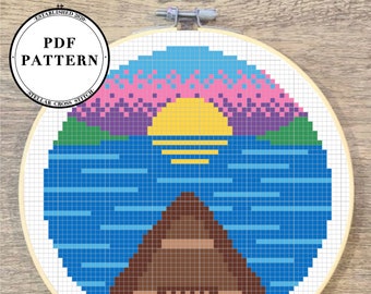 Canoeing Sunset Cross Stitch Digital PDF Pattern