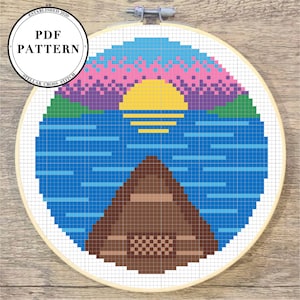 Canoeing Sunset Cross Stitch Digital PDF Pattern