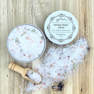 6 oz Bath Salts Herbal Bath Soak Dead Sea Salts Spa Salts Gift for Her Essential Oils Bath Botanicals Bath Supplies Epsom Salts Natural Bath