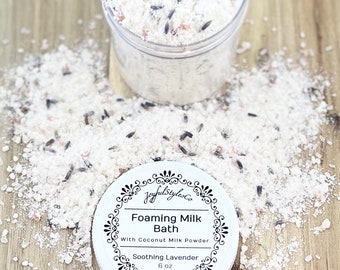 6 oz Soothing Lavender Coconut Milk Bath Soak Foaming Bath Salt Vegan Bath Herbal Organic Coconut Essential Oil Bath Dead Sea Salt Girl Gift