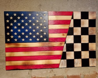Racing Theme Wood US Flag Plaque