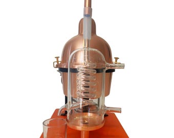Alambicco Distillatore in rame con serpentina in vetro soffiato capacità 1 litro