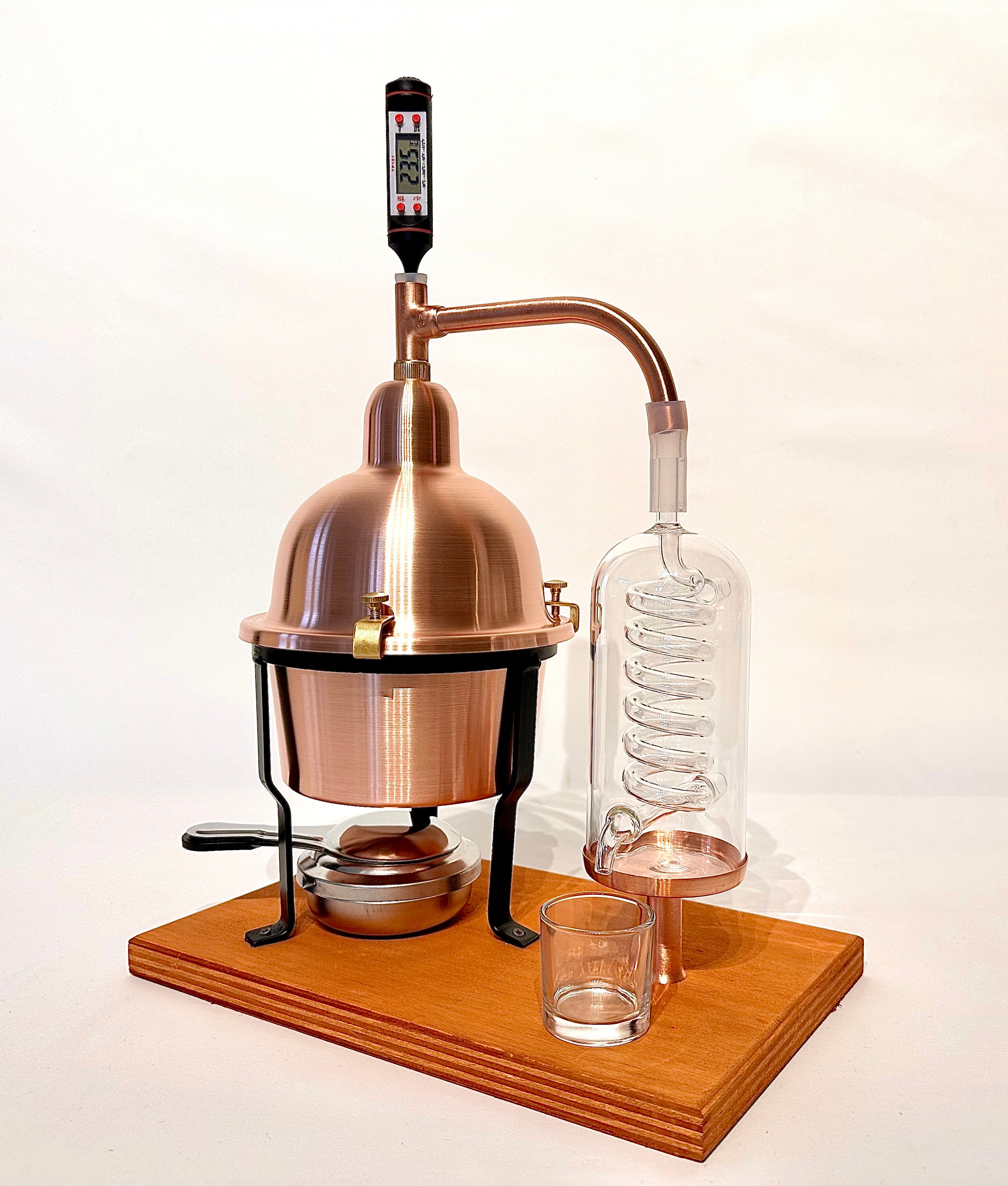 Alembic Distiller for Essential Oils in Copper With Glass Condensation  Coil. 