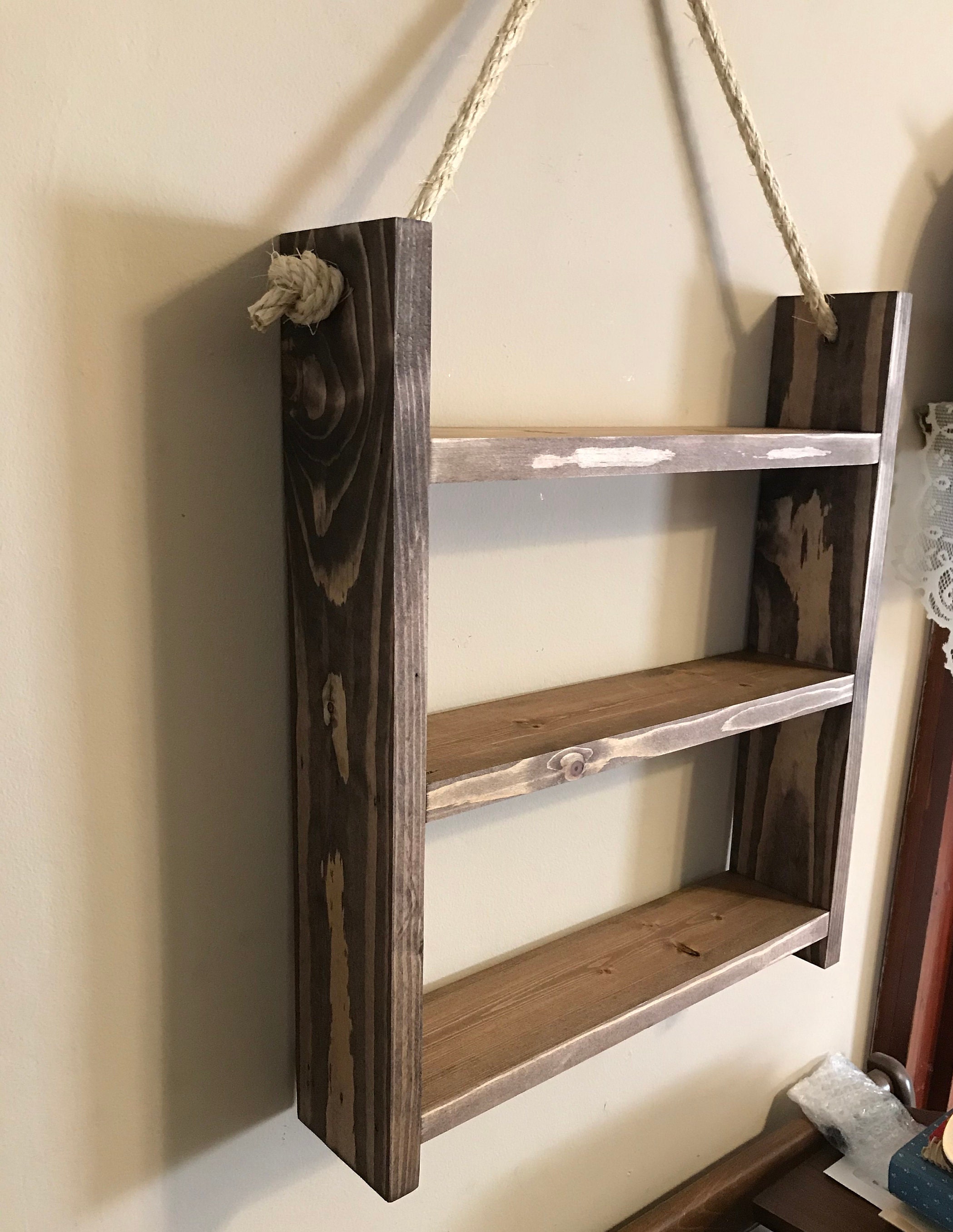 Hanging Rope Shelf Ladder Shelf Rustic Shelf Rope Shelf Etsy