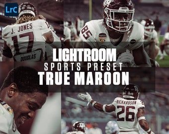 TRUE MAROON Cinematic Mobile & Desktop Lightroom Sports Preset, Dramatic Photo Filter for Sports Photography, and Instagram influencers