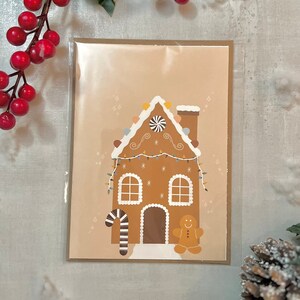 Blank Christmas card with gingerbread house / holiday greeting card / thank you gift / minimalist beige greeting card
