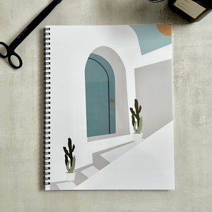Spiral travel notebook / 120 pages / 8.5 x 11 in. lined minimalist Greece themed notebook for organization / handmade stationery / gift