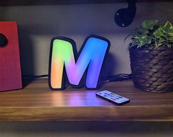 3D printed RGB LED Letter lamp with remote - One of a kind - Great for office desk, kids desk, game/media room
