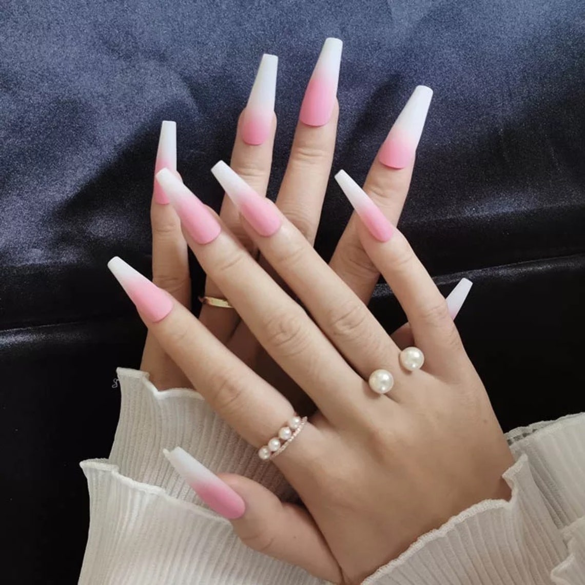 24 Piece Press On Long XXL Ballerina Gradient Pink Nails Etsy