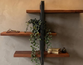 3-Tier Industrial Wood & Metal Shelving Unit: Solid Wood Shelves, Square Tube Steel Frame, Display Shelving