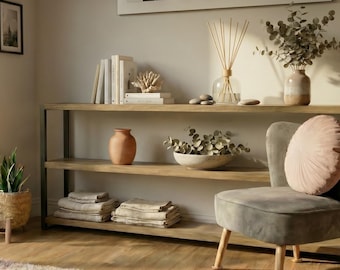 3-Tier Industrial Wood & Metal Shelving Unit: Solid Wood Shelves, Angle Steel Frame, Bookcase, Bookshelf, Display Cabinet
