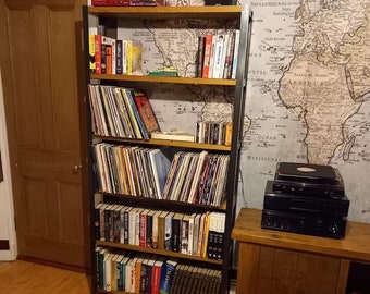 6-Tier Industrial Wood & Metal Shelving Unit: Solid Wood Shelves, Angle Steel Frame, Tall Bookcase, Bookshelf, Display Cabinet