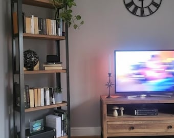 5-Tier Industrial Wood & Metal Shelving Unit: Solid Wood Shelves, Angle Steel Frame, Bookcase, Bookshelf, Display Cabinet