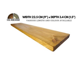 Rustic Thick Scaffold Board Shelf, Width 22.5cm x Depth 3.4cm, Handmade, Reclaimed Solid Wood, Various Size and Finish