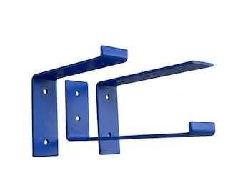 Heavy Duty Steel Shelf Brackets: RAL Blue Powder Coated, Industrial Floating Shelf Support (Set of 2)