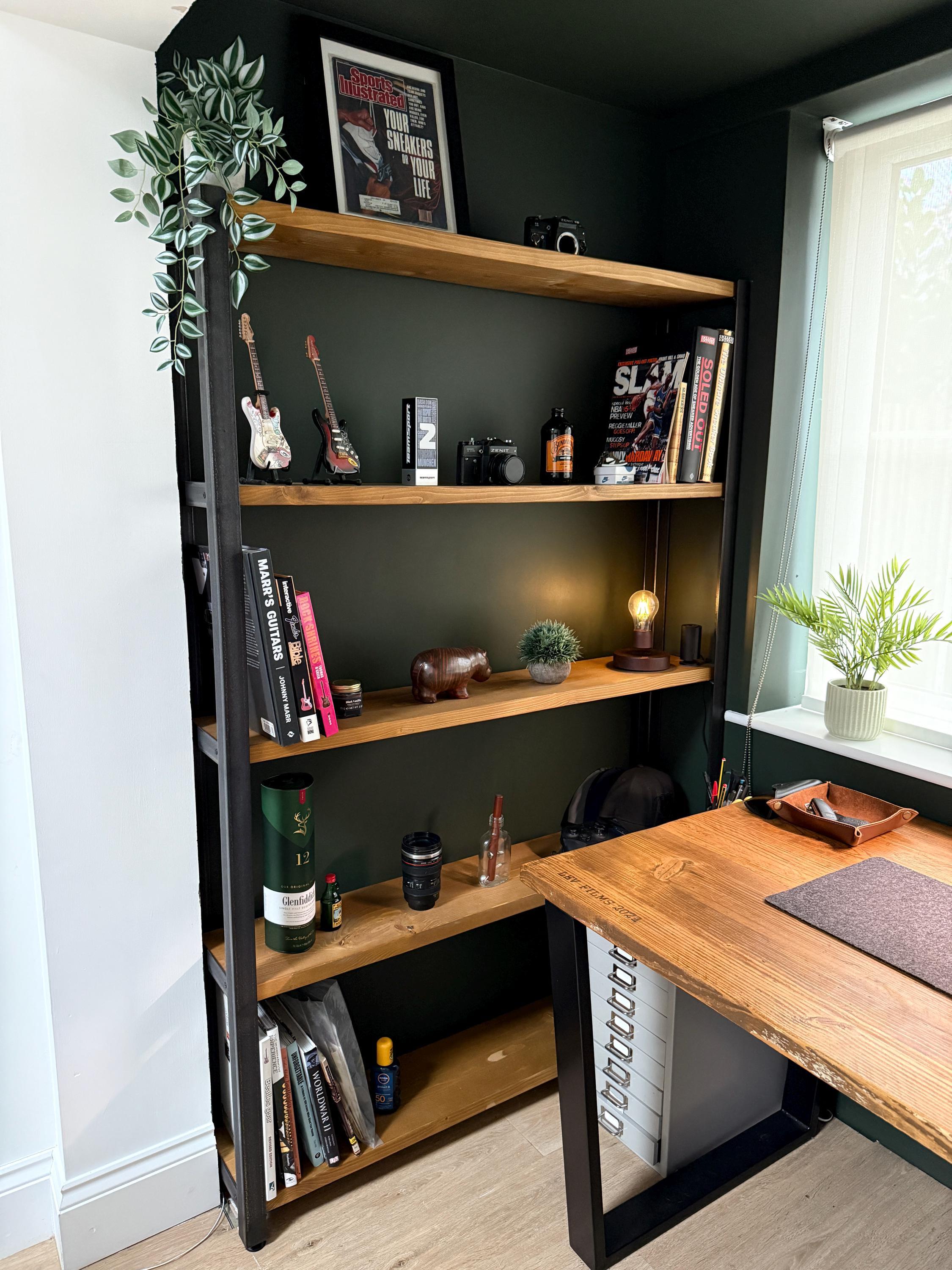 Industrial Wood & Metal Shelving Unit: Solid Wood Shelves, Angle Steel Frame, Bookcase, Bookshelf, Display Cabinet