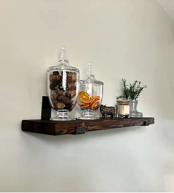 Extra Narrow Rustic Shelf with Industrial Steel Brackets, 10cm x 3.4cm, Plasterboard Drywall