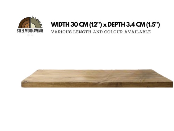Rustic Deep Thick Scaffold Board Shelf, Width 30cm x Depth 3.4cm, Handmade, Reclaimed Solid Wood, Various Size and Finish