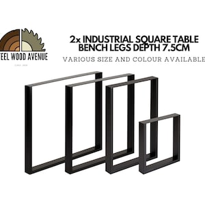 Könnte beinhalten: Vier schwarze Metalltischbeine, zwei Paare in verschiedenen Größen, mit einer Tiefe von 7,5 cm.  2x Industrial Square Table Bench Legs Depth 7.5cm Various Size and Colour Available.