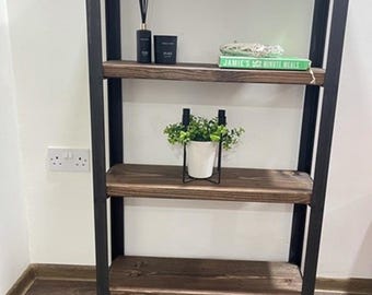 4-Tier Industrial Wood & Metal Shelving Unit: Solid Wood Shelves, Angle Steel Frame, Bookcase, Bookshelf, Display Cabinet