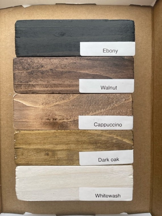 11 colores de barniz, 6 bloques de muestra de madera, paquete de